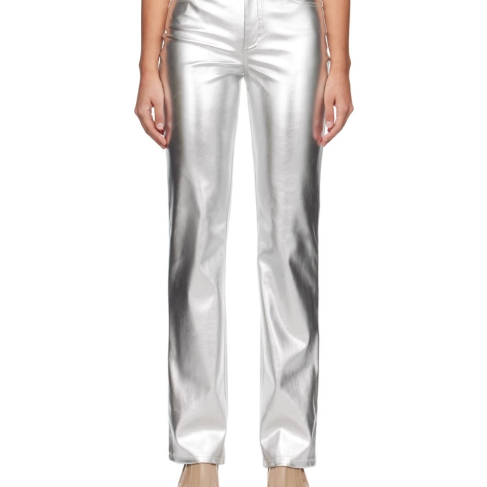 STAUD Metallic Silver Straight Leg Pants size 2
